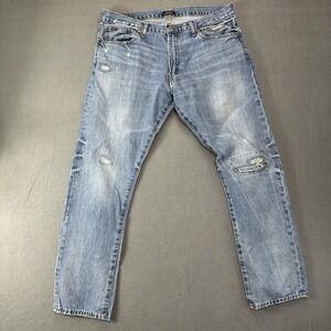 Polo Ralph Lauren Jean Mens 36x32 Varick Slim Straight Distress Patchwork Denim